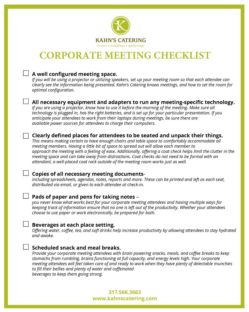 The Corporate Meeting Checklist - Kahn's Catering