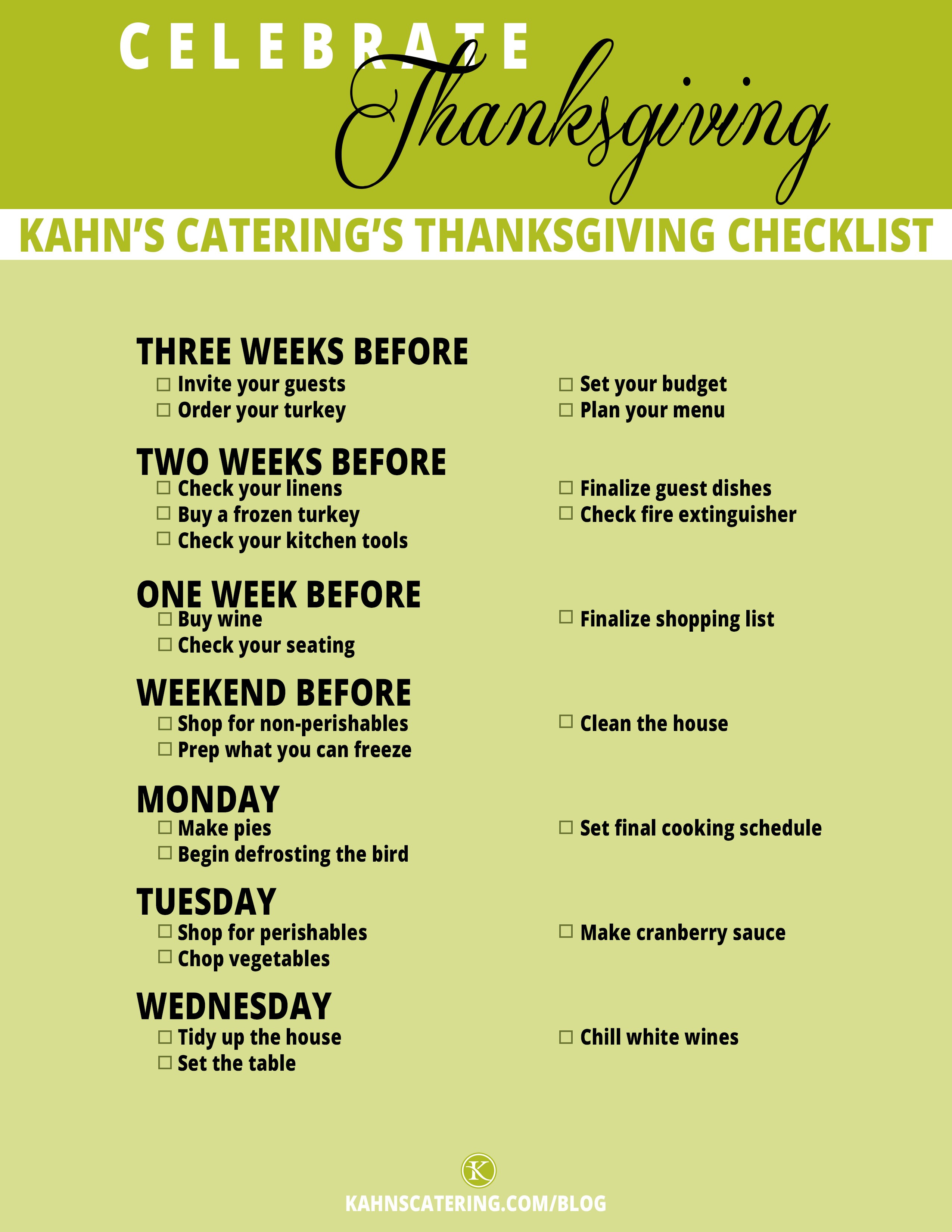 Thanksgiving Planning Checklist Kahns Catering